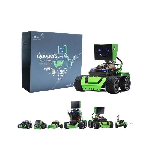 Robobloq Qoopers 6 in 1 Programming Robot Building Kit with Remote Control, LED Matrix, Ultrasonic Sensor etc